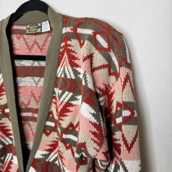 SANTA FE WEST / vintage red brown aztec western printed cardigan sweater / S - Picture 3 of 8